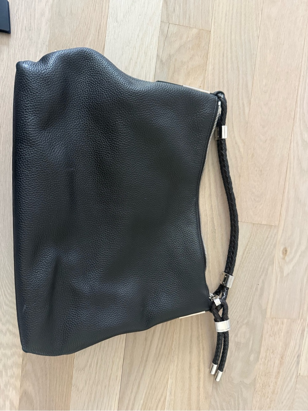 Michael Kors Black Pebbled Leather Shoulder Hobo with Braided Strap